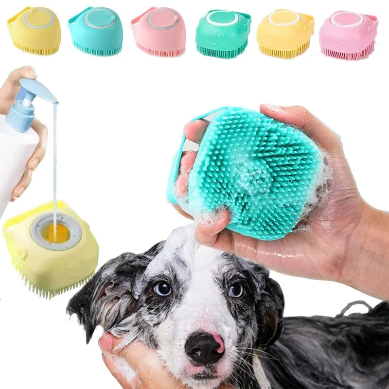 Silikon-Massagebürste mit Shampoospender für Hund und Katze