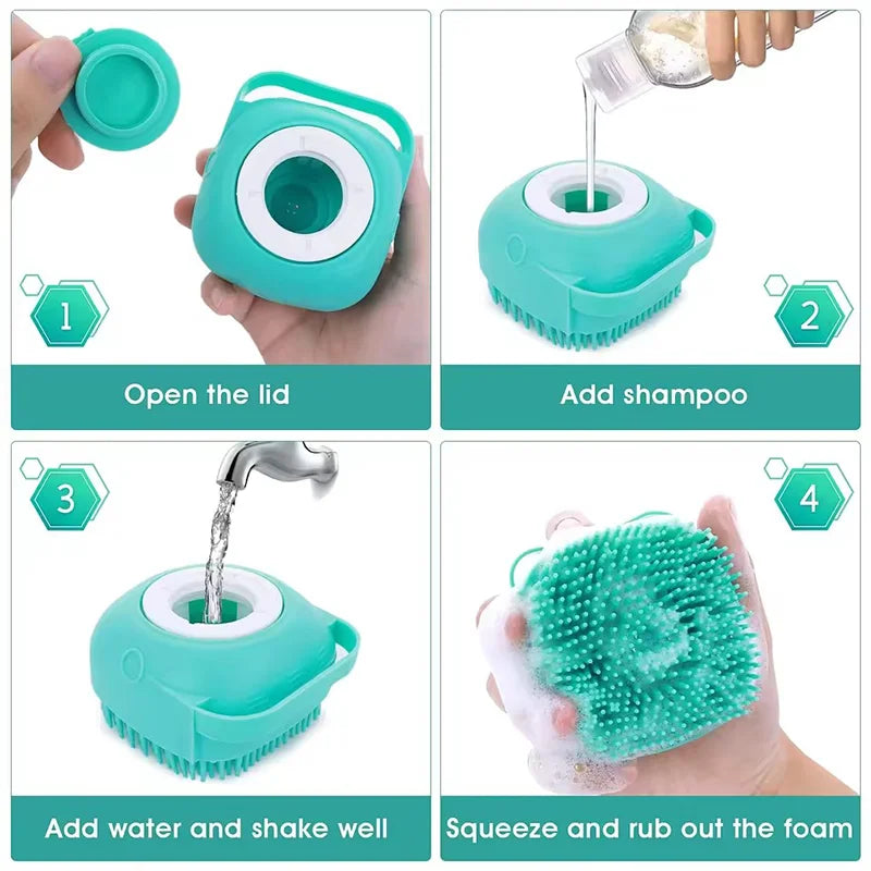 Silikon-Massagebürste mit Shampoospender für Hund und Katze