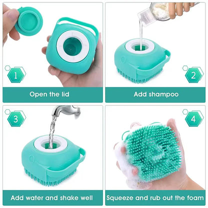 Silikon-Massagebürste mit Shampoospender für Hund und Katze
