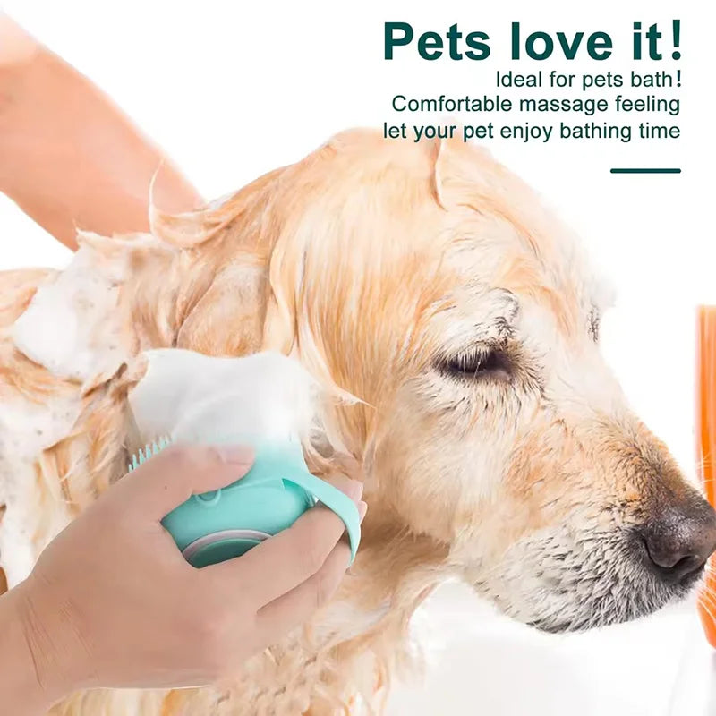 Silikon-Massagebürste mit Shampoospender für Hund und Katze